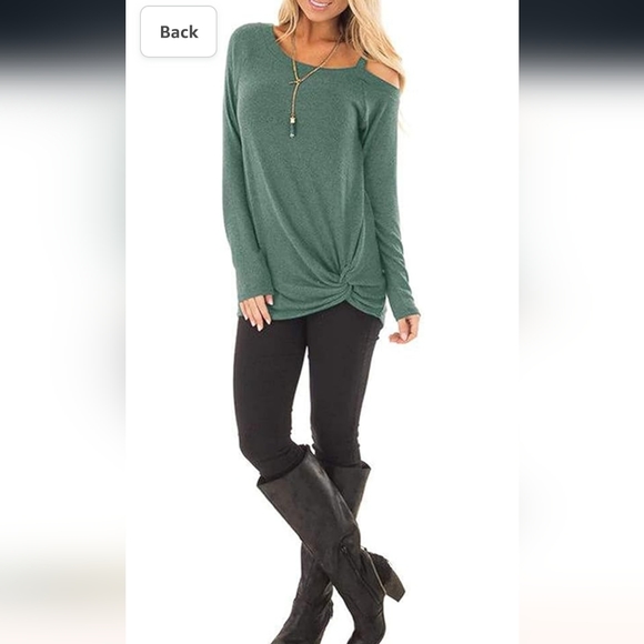 Casual Fall Green Cold Shoulder Long Sleeve Side Knot Top … - Picture 2 of 10